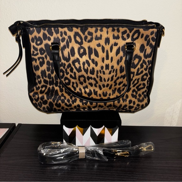 Sole Society Leopard Tote Bag with Black Accents + Adjustable Crossbody Strap - Picture 2 of 3